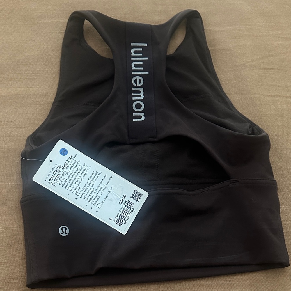 Lululemon Athletica espresso Everlux shelf tank, size 6 🤎